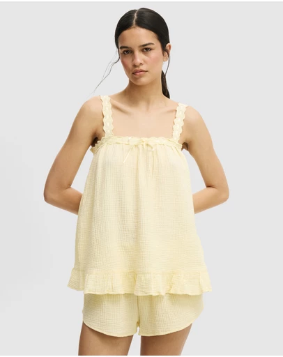 Cotton On Body - Cotton Lace Trim Babydoll Cami Set