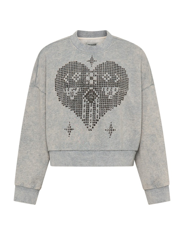 ONE TEASPOON - Studded Heart Grey Cropped Sweater - Grey Marl