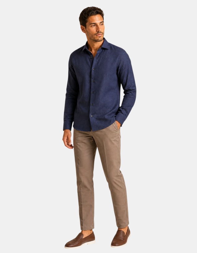Henry Bucks - HENRY SARTORIAL Linen Classic Fit Shirt NAVY