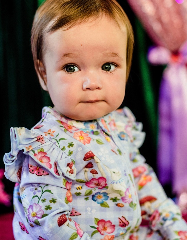 Fleur Harris - 'Curious Bunny' Precious Frill Coverall in Cornflower Check