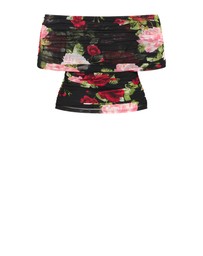 City Chic - Plus Size Dana Mesh Rose Print Top - black