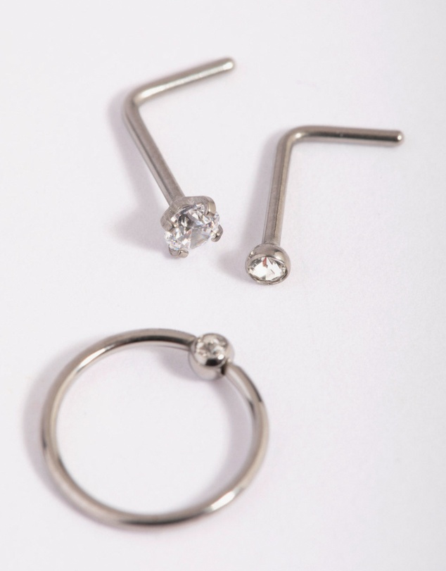 Lovisa - Titanium Diamante Nose Stud Pack