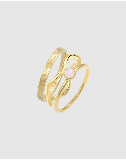 Elli Jewelry - Pink Opal Ring Set in Gold-Plated 925 Silver