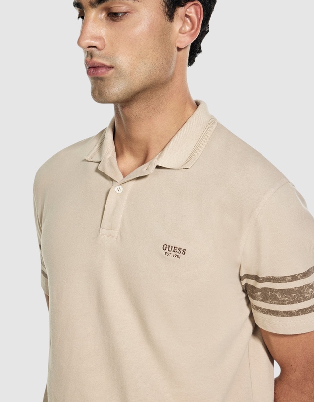 GUESS - Short Sleeve Washed Printed Polo Shirt