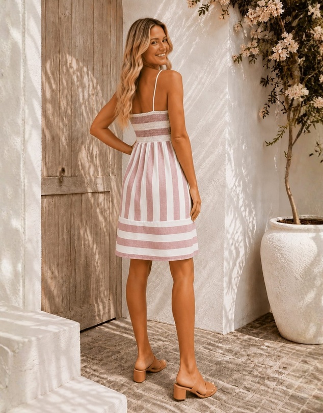 Esther & Co - Sylvaine Mini Dress - Tan Stripe