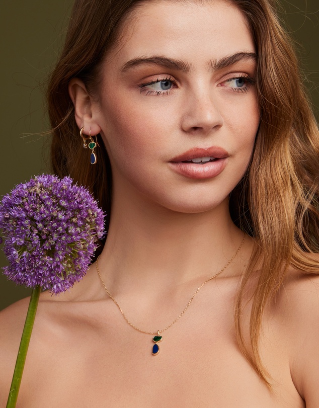 Zoe Olivia - 14K Gold Vermeil Malachite & Lapis Hook Earrings