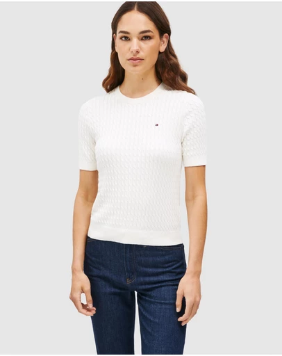 Tommy Hilfiger - Cotton Cable Crew Neck Short Sleeve Sweater