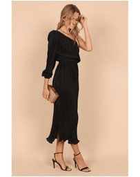 Petal & Pup - Pontee One Shoulder Pleated Midi Dress - Black