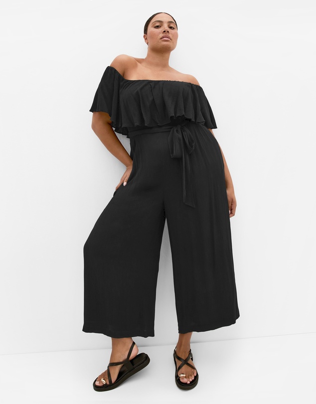 City Chic - Plus size Emery Off Shoulder Jumpsuit - black