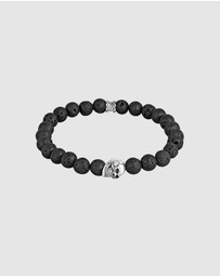 Kuzzoi - ICONIC EXCLUSIVE - Bracelet Men Skull Bead Robust with Black Lava Beads in 925 Sterling Silver