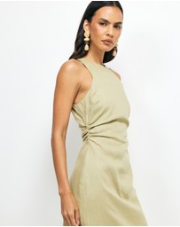 AERE - Elow Ruched Linen Midi Dress