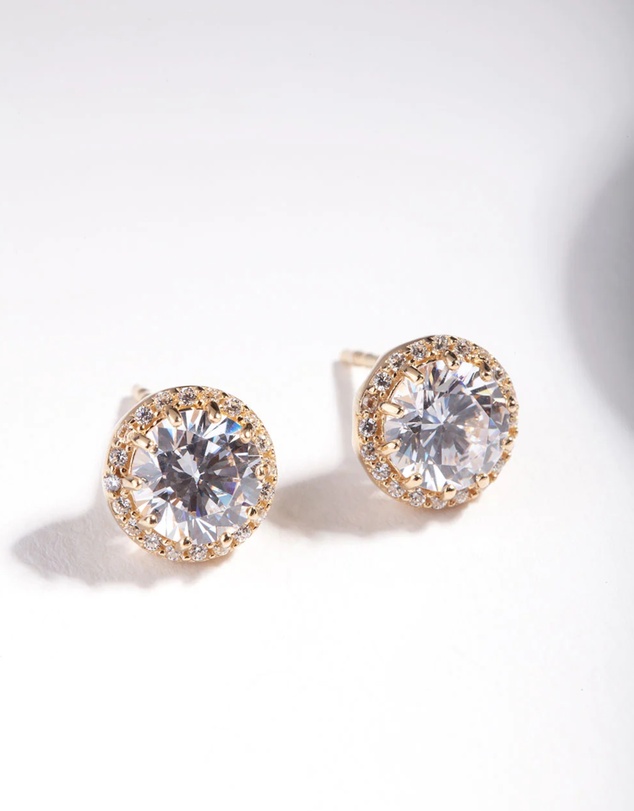 Lovisa - Gold Plated Sterling Silver 5mm Cubic Zirconia Halo Stud Earrings