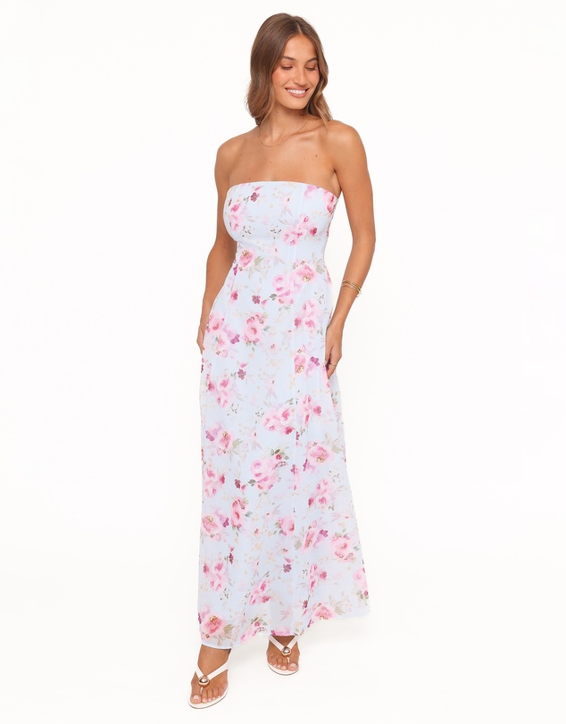 Petal & Pup - Vegas Strapless Maxi Dress - Blue Floral