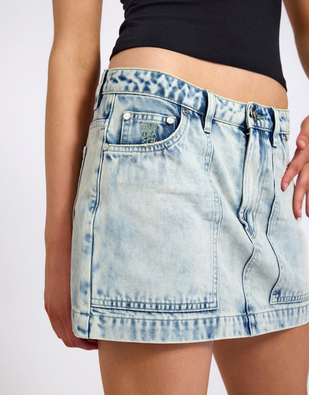 ONE TEASPOON - Fiasco Low Waist Utility Micro Mini Denim Skirt - Ambrosia Blue