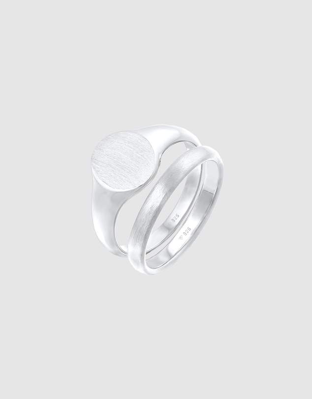 Kuzzoi - ICONIC EXCLUSIVE - Classic Band and Signet Ring Set in 925 Sterling Silver