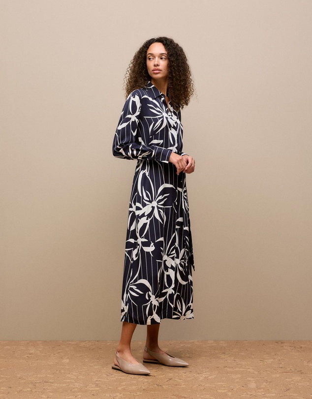 Trenery - Floral Stripe Twill Shirt Dress in Night Sky