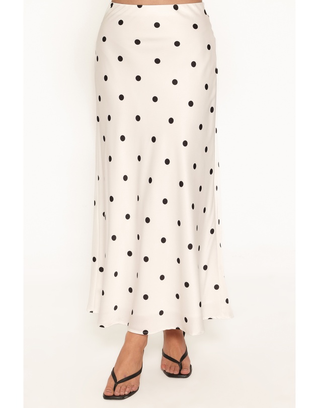 Petal & Pup - Nellie Satin Midi Skirt - White Polka Dot