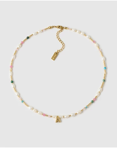 Arms Of Eve - Beaded Gemstone and Pearl Initial Necklace