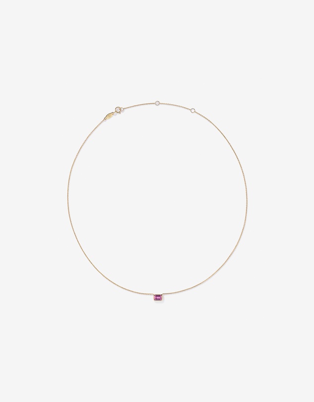 Michael Hill - Emerald Cut Pink Created Sapphire East-to-West Set Bezel Necklace with Chain in 10kt Yellow Gold