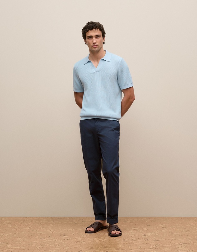Trenery - Cotton Texture Stitch Polo in Soft Blue