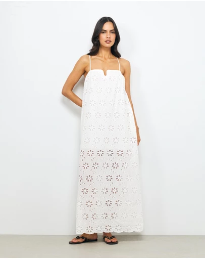 AERE - Vivi U Neckline Broderie Maxi Dress