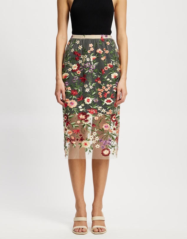 Lindsay Nicholas New York - Floral Sheer Lace Skirt with Underskirt