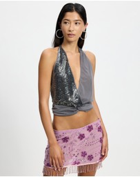 Jaded London - Sequin Mesh Twist Top