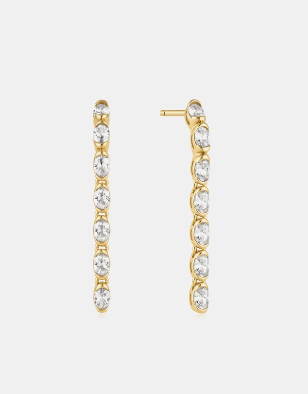 Ania Haie - Gold Half-Bezel Oval Linear Dangle Stud Earrings