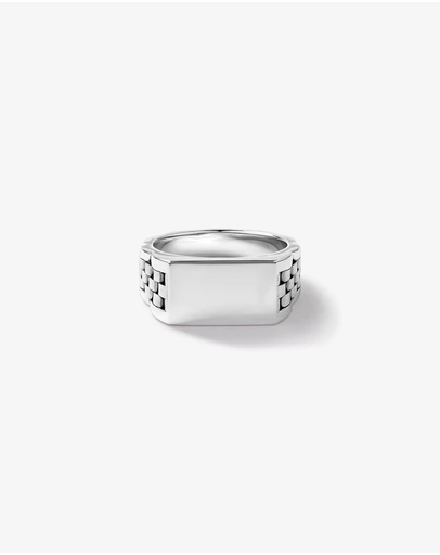 Michael Hill - Men's Link Pattern Textured Signet Ring in Sterling Silver