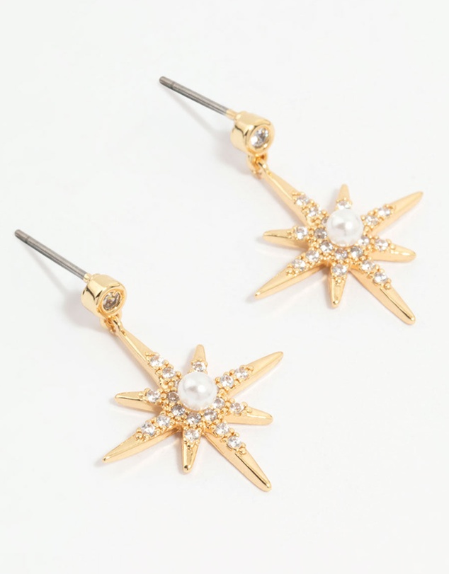 Lovisa - Gold Plated Diamante Pearl Star Drop Earrings