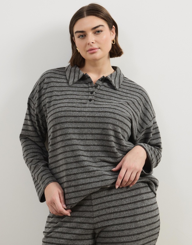 Atmos&Here Curvy - Mirabel Long Sleeve Jersey Polo Top