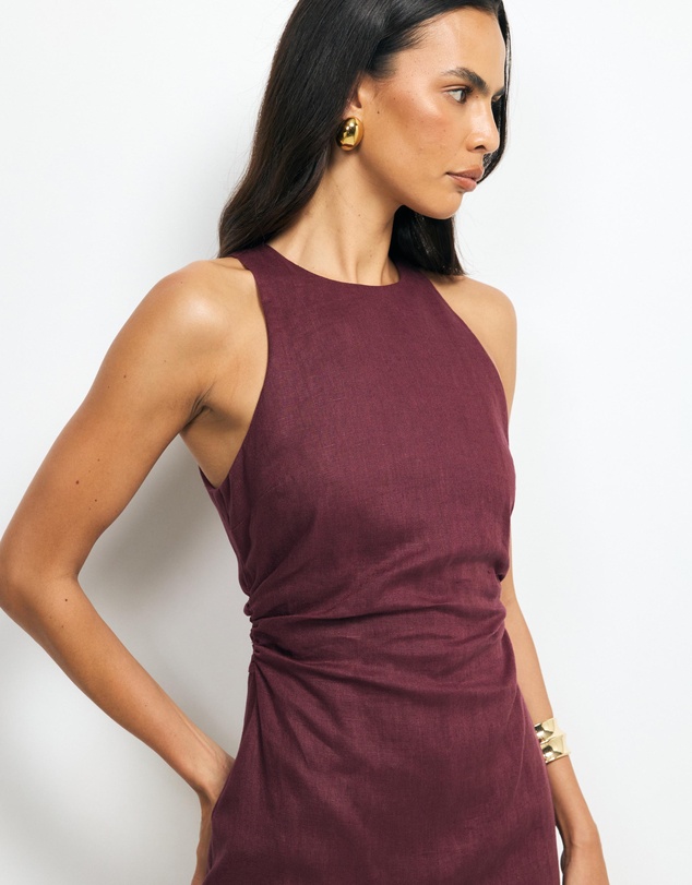 AERE - Elow Ruched Linen Midi Dress