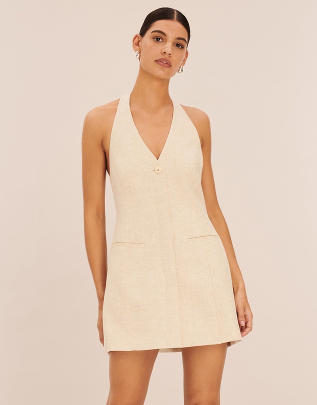 AERE - Tailored Linen Mini Halter Dress