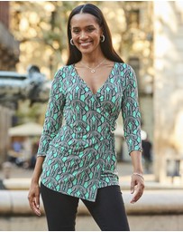 Sosandar - Green Chain Print Buckle Detail Longline Jersey Wrap Top