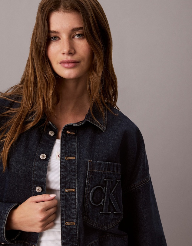 Calvin Klein Jeans - Monogram Logo Denim Cropped Shirt