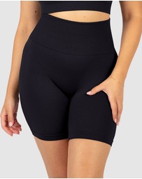 B Free Intimate Apparel - Double Racer Padded Sports Bra & High Waist Midi Biker Shorts Set