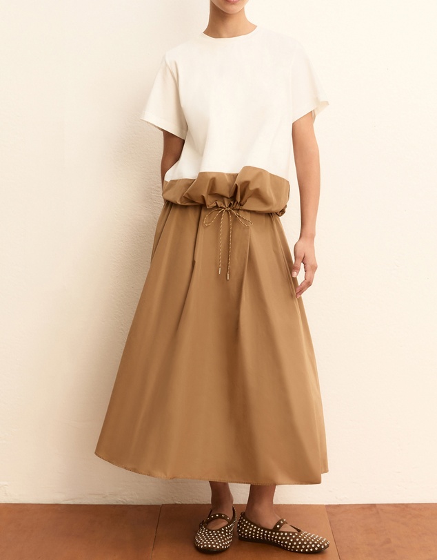 Emme - Camel Contrast Taffeta Top