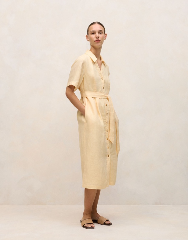 Trenery - Linen Button Detail Shirt Dress in Butter