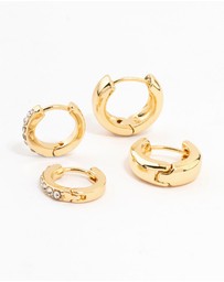 Lovisa - Gold Plated Diamante & Plain Huggie Earrings 2-Pack