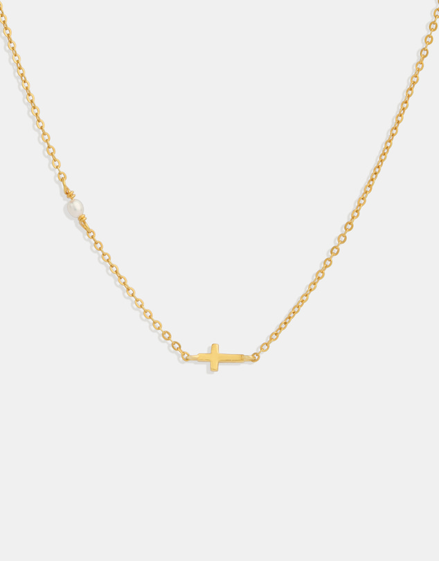 SAINT VALENTINE - Cross & Pearl Necklace - Gold