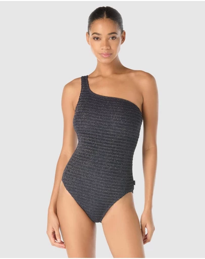 Michael Kors - Lurex Crochet Padded Cup One Shoulder Swimsuit