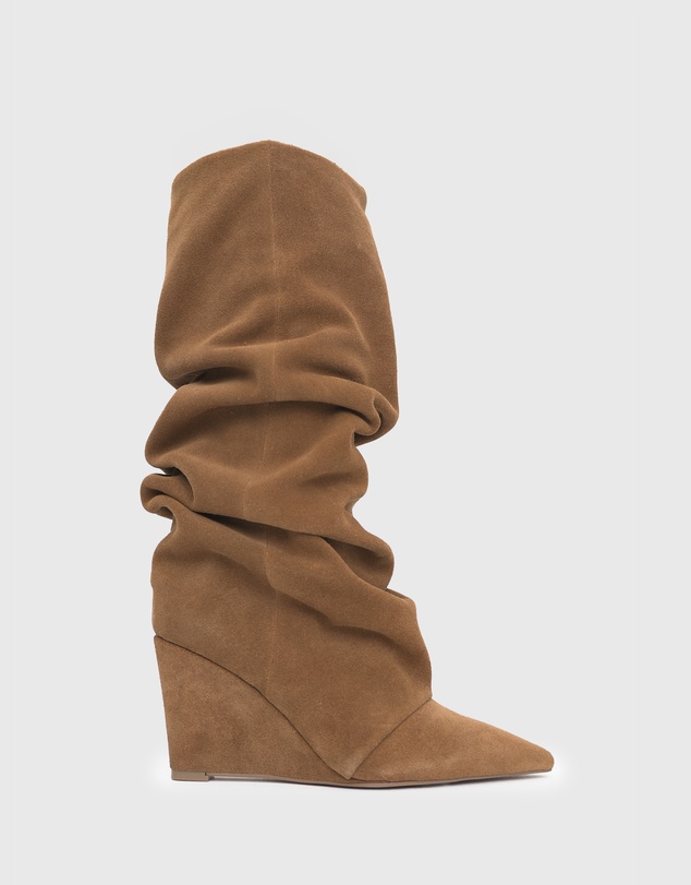 Betts - Lisbon Suede Leather Ruched Wedge Knee Boots