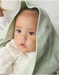 Living Textiles - Pram Knitted Blanket - Checkered Seafoam