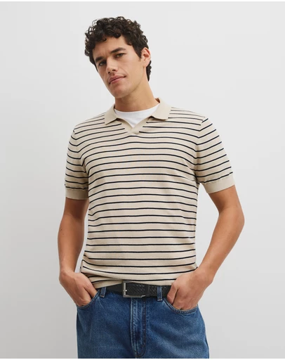 Country Road - Australian Cotton Silk Stripe Knit Polo