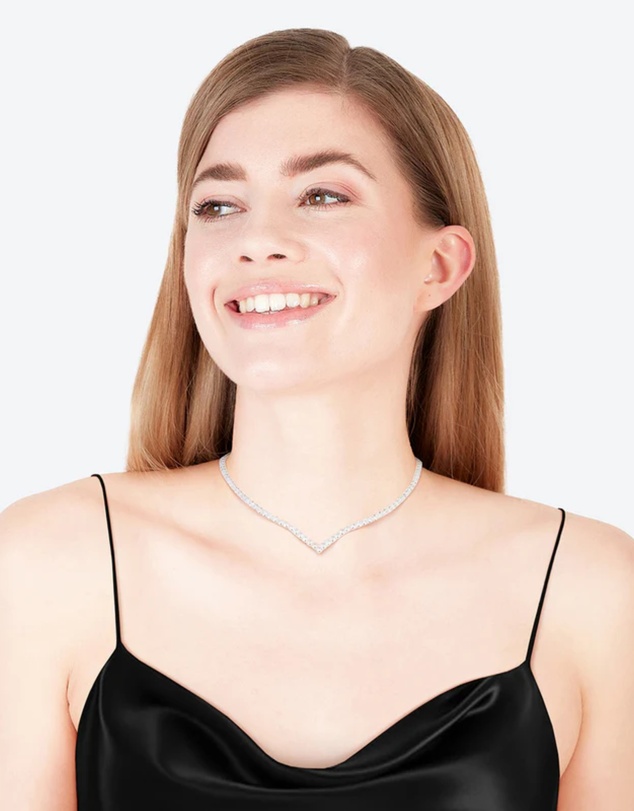 Lovisa - Silver Cubic Zirconia Cup Chain Pointed Tennis Necklace