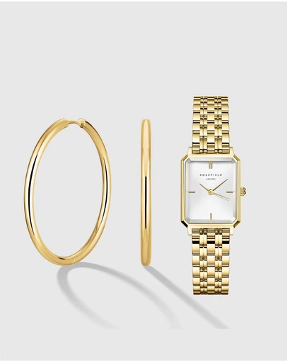 Rosefield - The Octagon XS - Gold Tone Watch and Hoop Earring Set