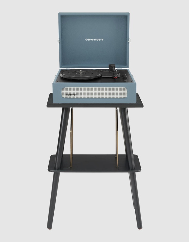 Crosley - Crosley Voyager Bluetooth Portable Turntable + Entertainment Stand Bundle - Washed Blue
