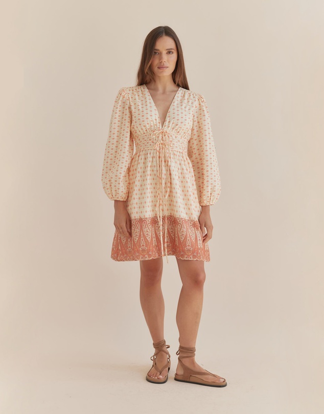 Amelius - Peach Paisley Mini Dress