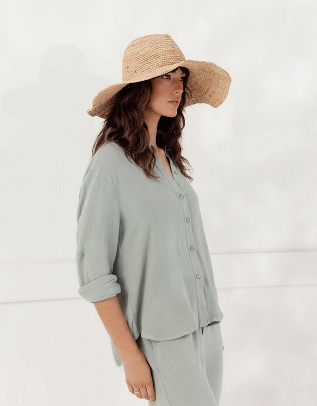 Morgan & Taylor - Arlo Crochet Raffia Wide-Brim Fedora in Natural Beige