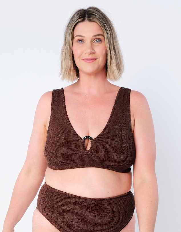 UNE PIECE - Crinkle Cut V-Neck Bralette Bikini Top with Ring